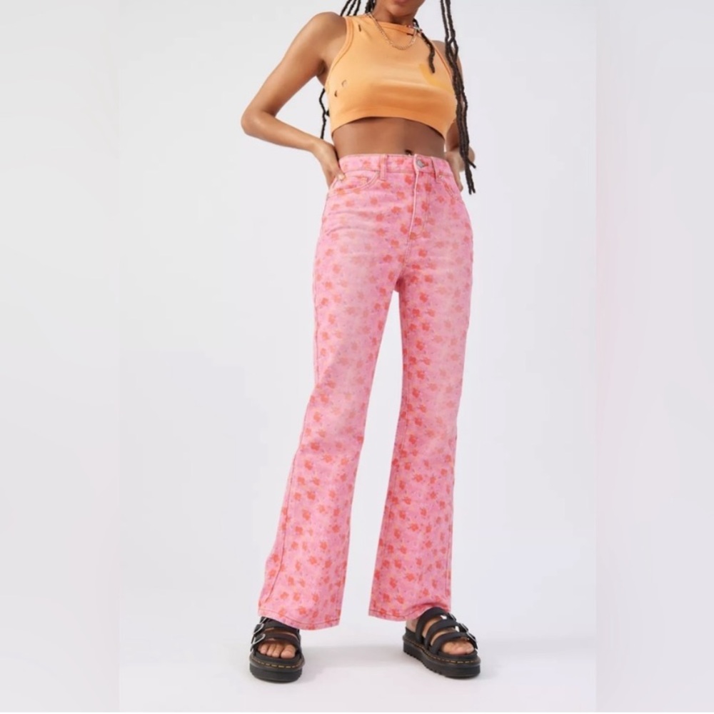 NWT UO BDG High Waisted Cowboy Straight Jeans in Pink Painted Floral